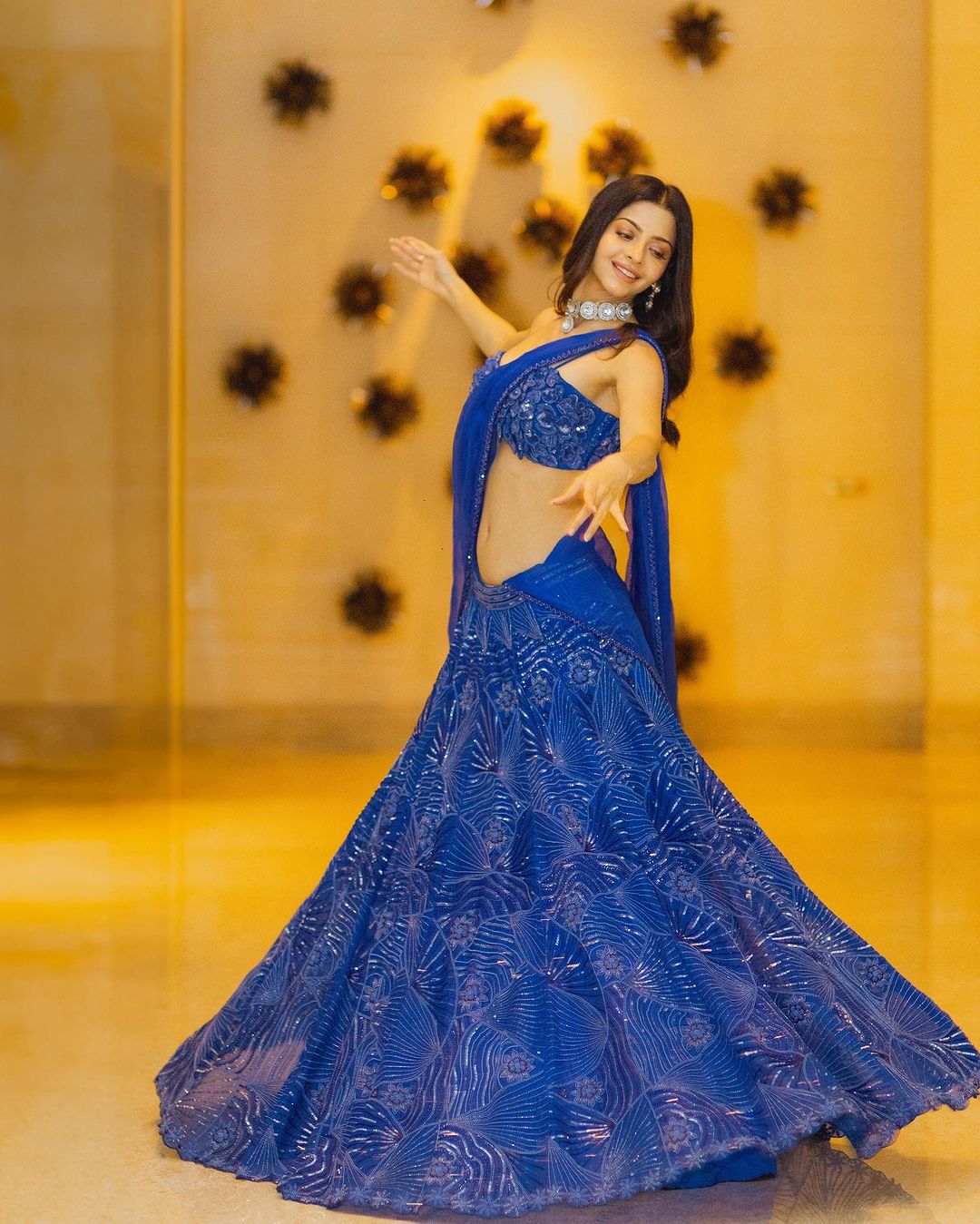 Malayalam Actress Vedhika Kumar Stills in Blue Lehenga Choli